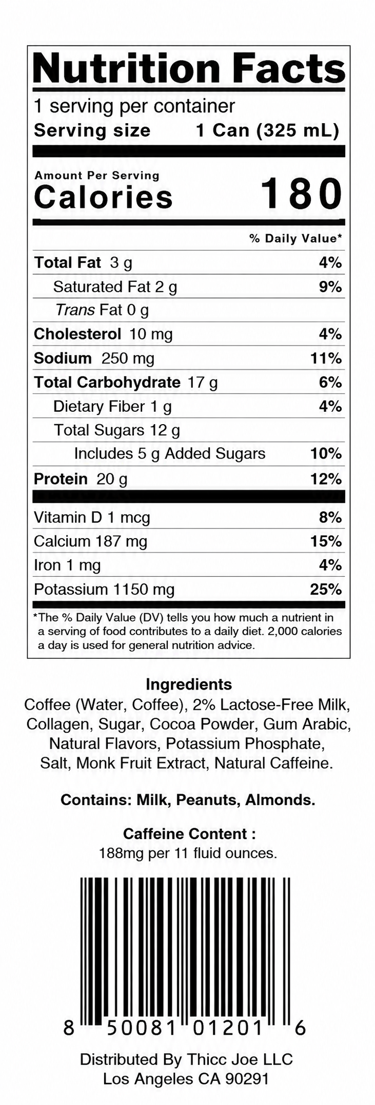 Nutty Mocha - 12pk Nutrition Facts, ingredients, and allergen statement
